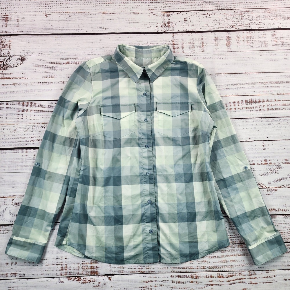 Kuhl Kamp Shirt Womens XS Plaid Roll Tab Long Sleeve Hiking Green 8494